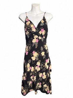 Angie Black Midi Slip Dress with Pink and Cream Florals